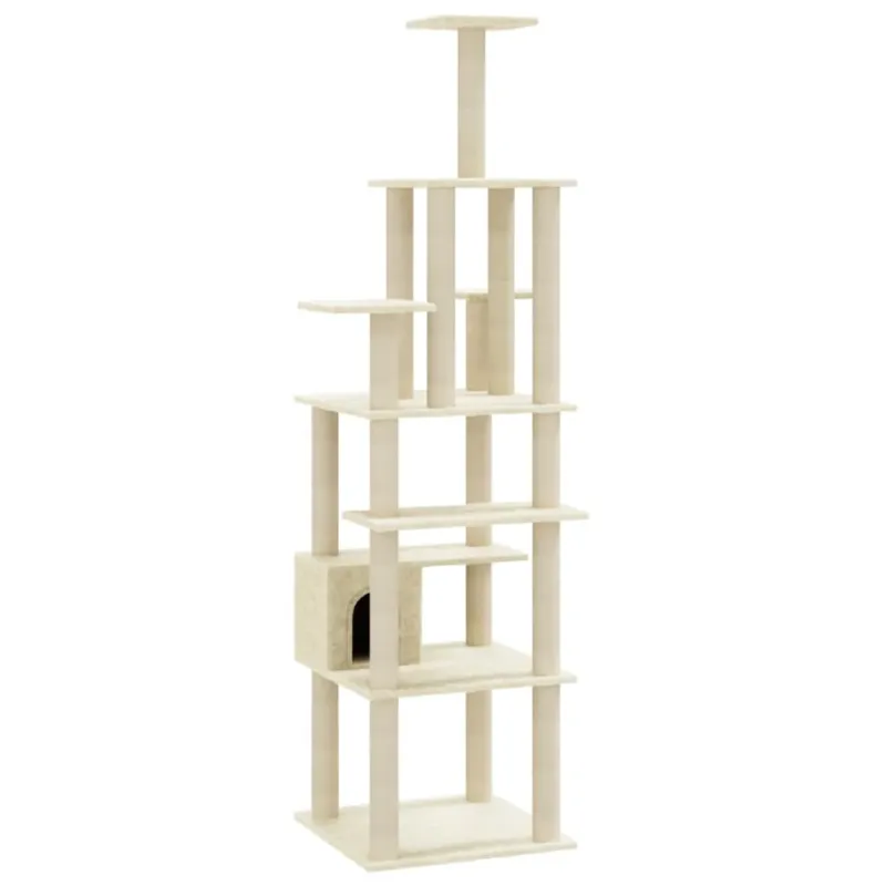 Albero per Gatti con Tiragraffi in Sisal Altezza 183 cm in Legno Colore Crema Pagamento Sicuro