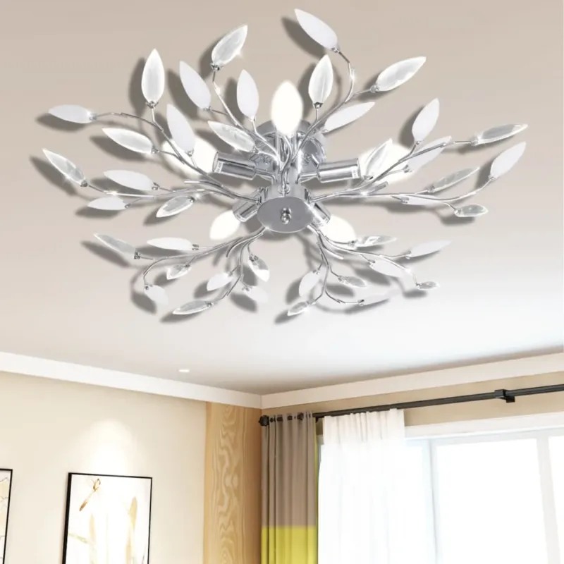 Lampada da Soffitto Con 5 Foglie Acriliche Bianche Trasparenti Attacco E14 Miglior Prezzo