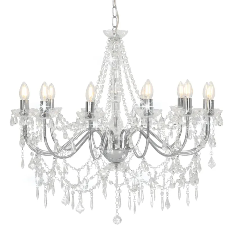 Offerta Limitata Lampadario da Soffitto con Perline Candelabro Argento 12 Lampadine E14