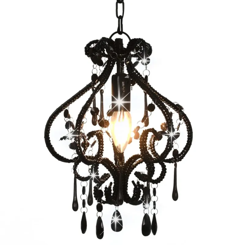 Promozione Esclusiva Lampadario a Soffitto in Metallo con Perle Stile Goccia Nero Forma Rotondo E14