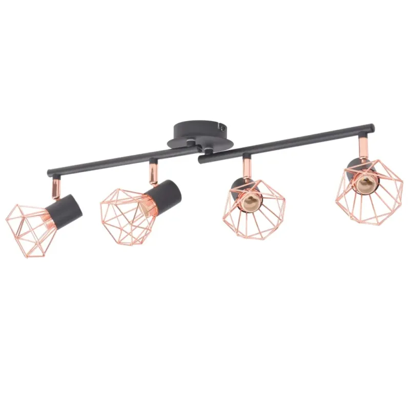 Luci Lampada Plafoniera con 4 Faretti Vintage E14 Nera e Rame Quantità Limitata
