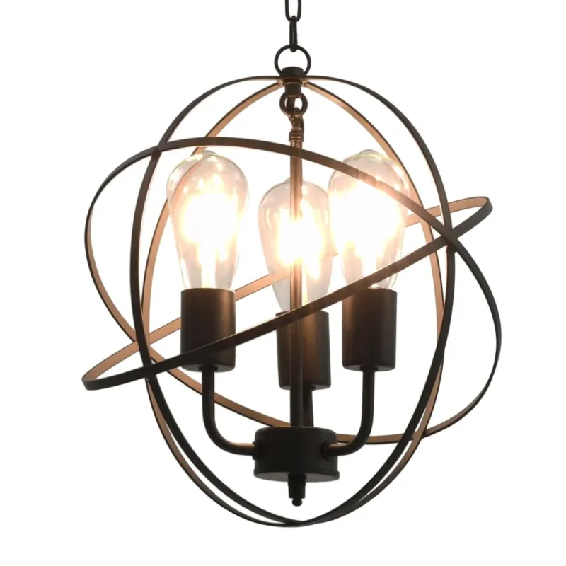 Esclusivo Lampada Sferica a Sospensione Nera Design Classico Vintage 3 Lampadine E27