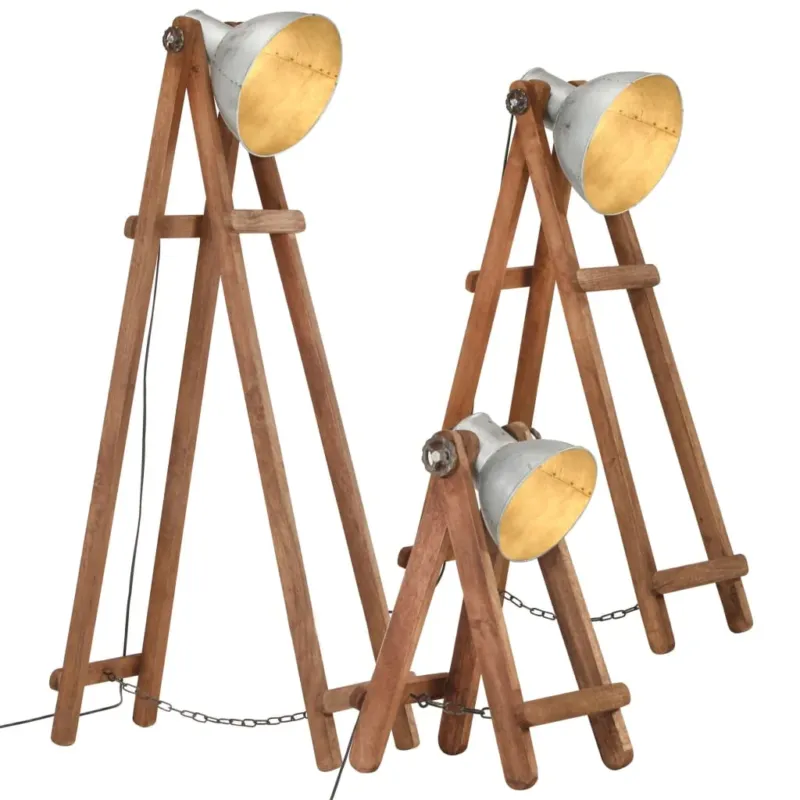 Lampade da Pavimento Set 3 pz Argento e in Massello di Mango Attacco E27 Affare