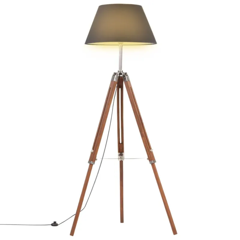 Più Venduto Lampada Con Base a Treppiede Marrone e Nero in Legno Massello di Teak 141 cm