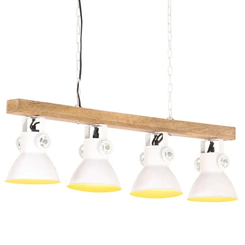 Lampada a Soffitto Sospensione Industriale Bianca E27 Legno di Mango Non Perdere
