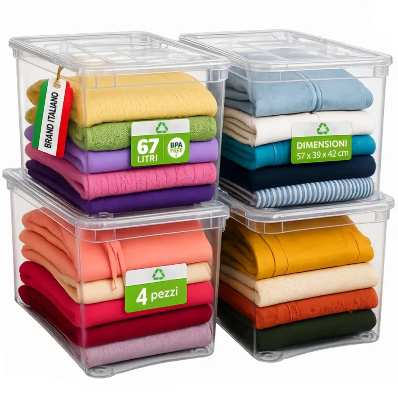 4 Pezzi Storage Box Marea Contenitori Trasparenti Plastica 67L x 4Pz 57x39x42cm Super Prezzo
