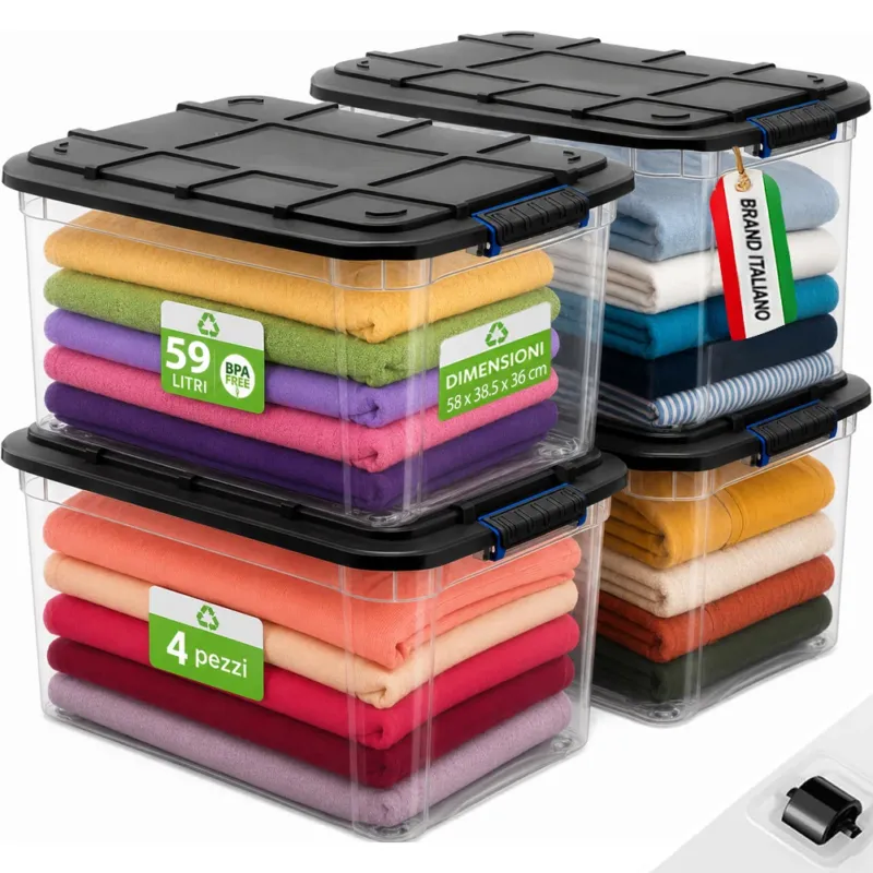Prezzo Scontato Set 4 Pezzi Contenitori con Coperchio Storage Box Solid Cargo 59L 58x38.5x36 cm