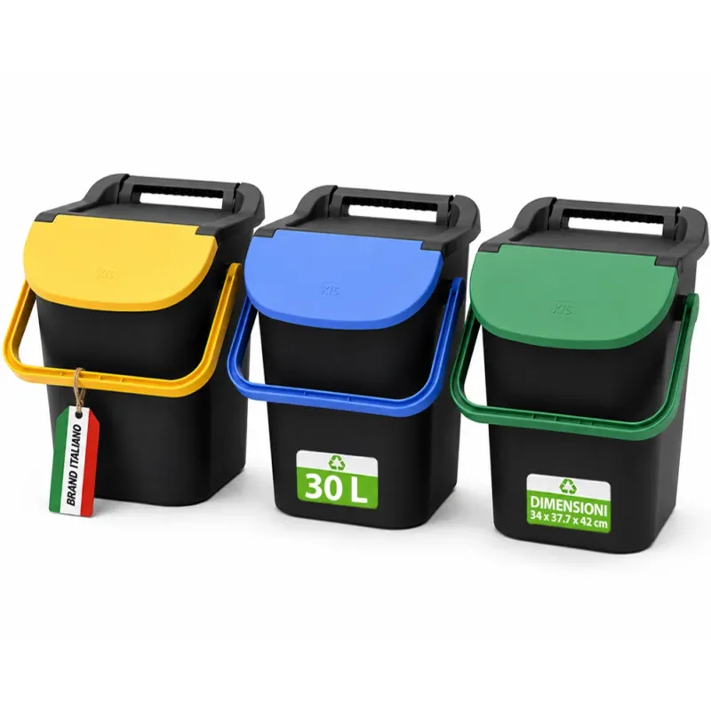 Sconto Set 3 Pattumiere Impilabili Tower Bin 3x30L Raccolta Differenziata 34x37.7x42 cm