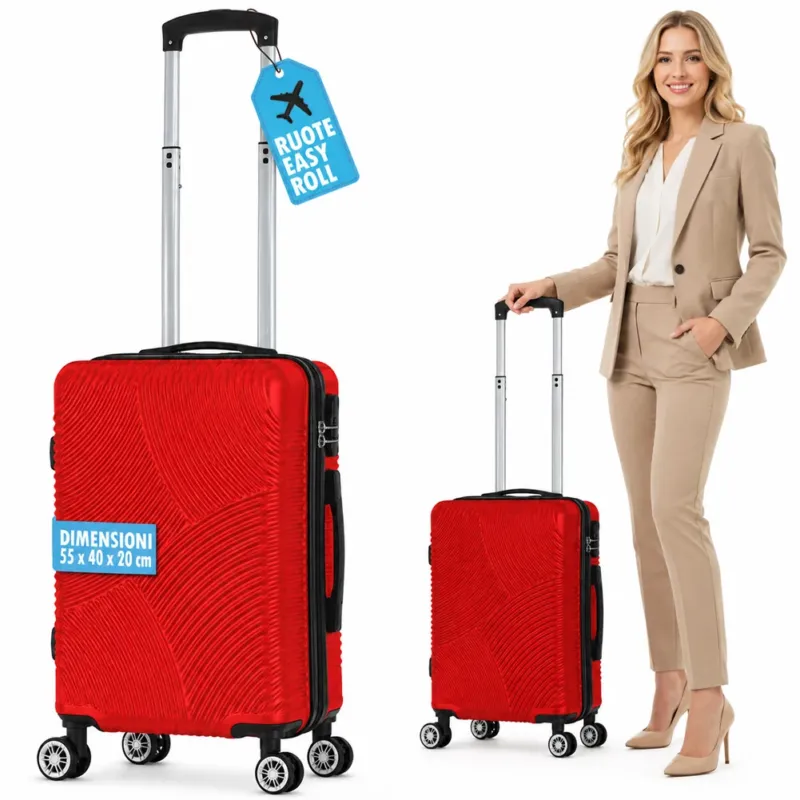 Valigia Bagaglio a Mano 55x40x20 cm Rosso Trolley Ortega Adatto Ryanair Easyjet Must-Have
