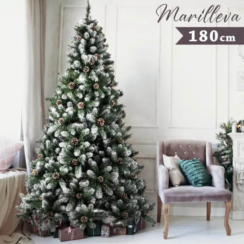 Albero Di Natale Innevato Marilleva 180cm 690 Rami Super Folto con Pigne Nuova Collezione
