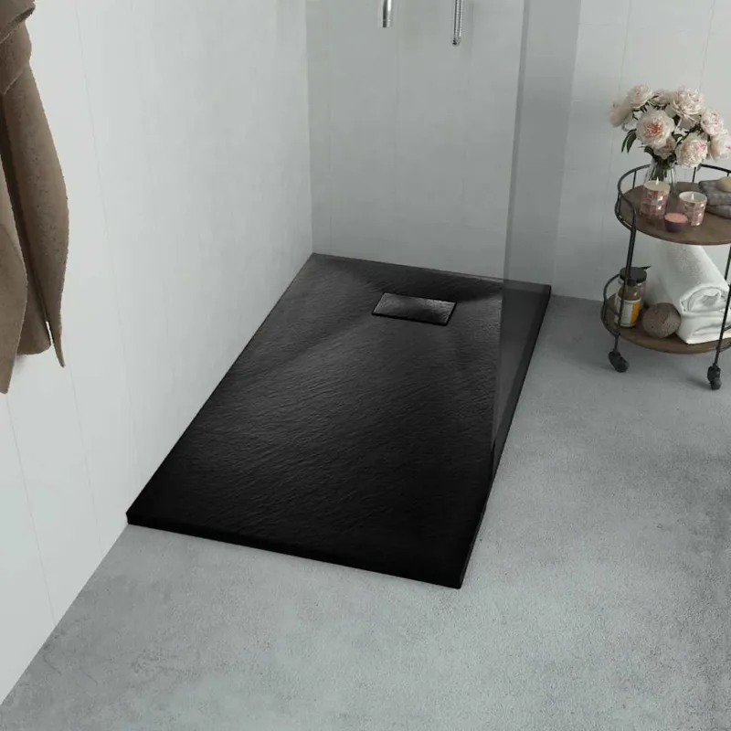 Quantità Limitata Piatto Doccia 90x80 cm in SMC Nero Effetto Ardesia Antiscivolo e Resistente