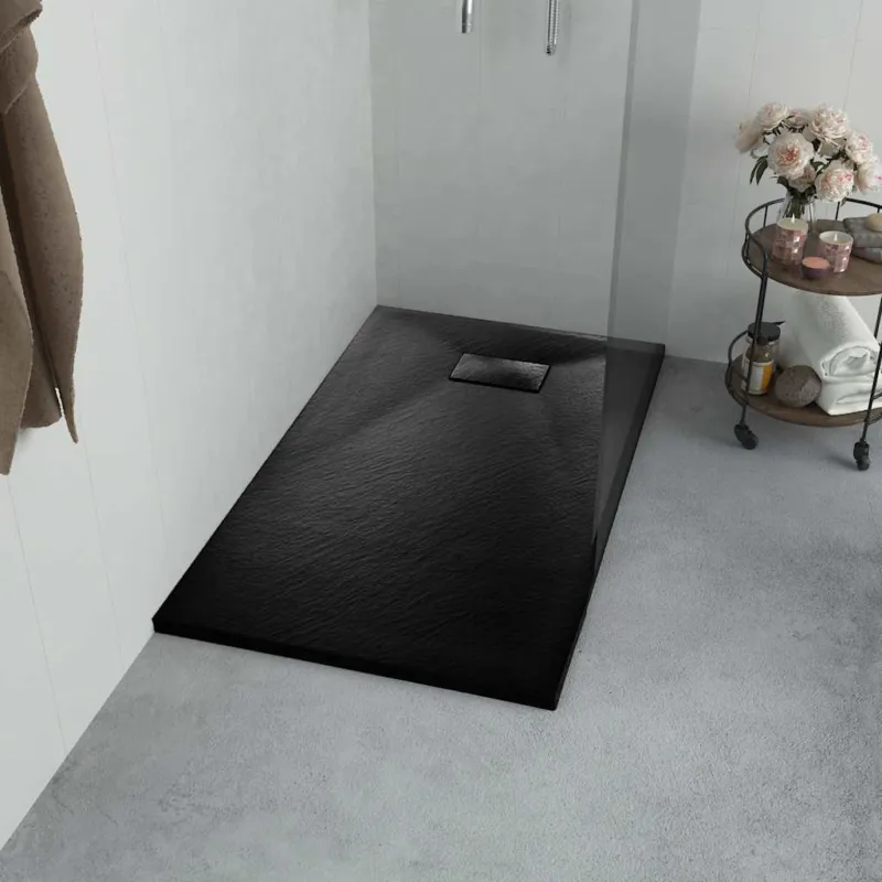 Promozione Piatto Doccia 80x80 cm in SMC Nero Effetto Ardesia Antiscivolo e Resistente