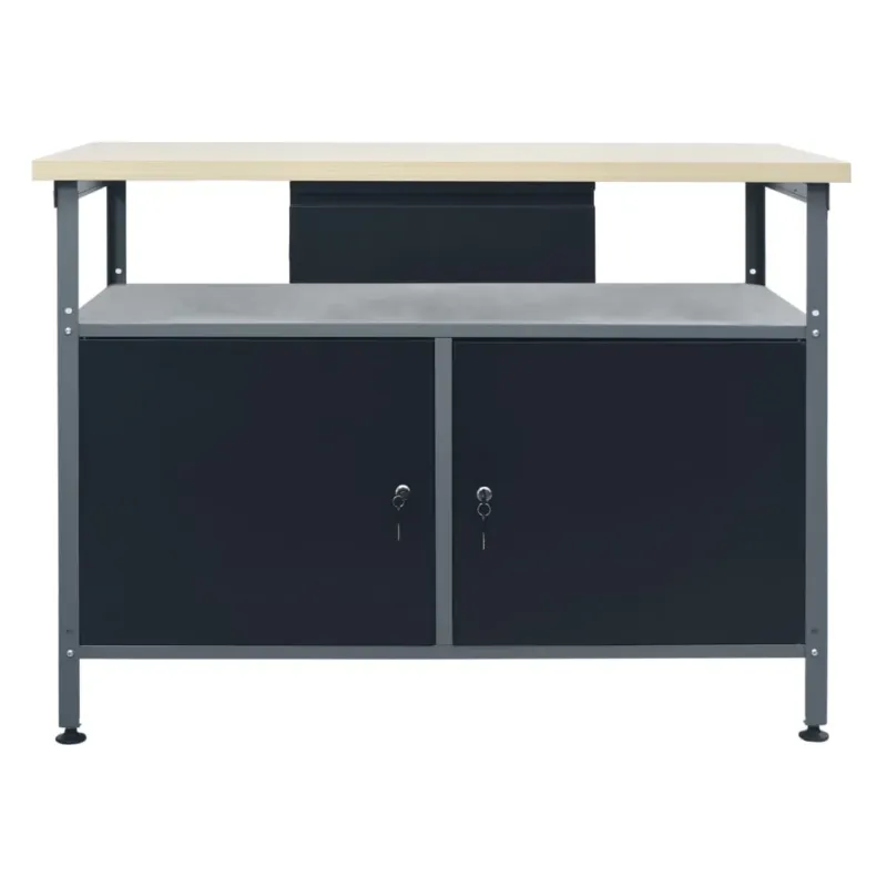 Banco da Lavoro 120x60x85 cm Nero in Acciaio con 2 Armadietti Portata 300 kg Offerta Del Giorno
