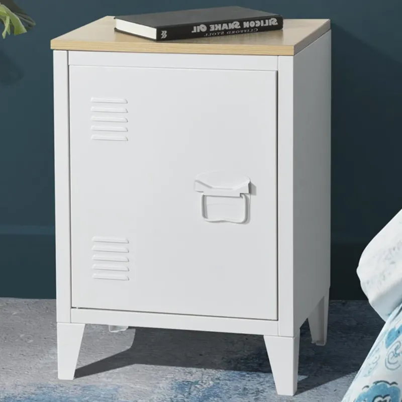 Mobiletto Comodino in Metallo e Legno MDF 2 Ripiani + Anta Design Moderno Bianco Professionale