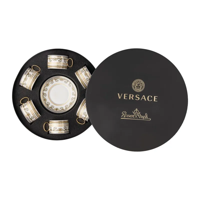 Spedito Oggi Versace Virtus Gala White Set 6 Tazze Da Tè con Piattini