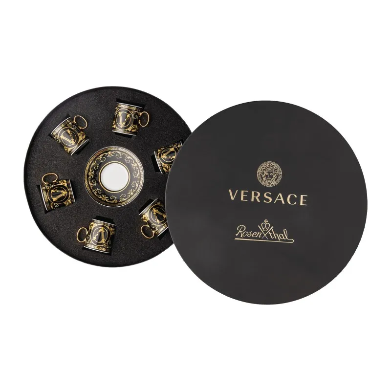 Promozione Esclusiva Versace Virtus Gala Black Set 6 Tazze Espresso con Piattini
