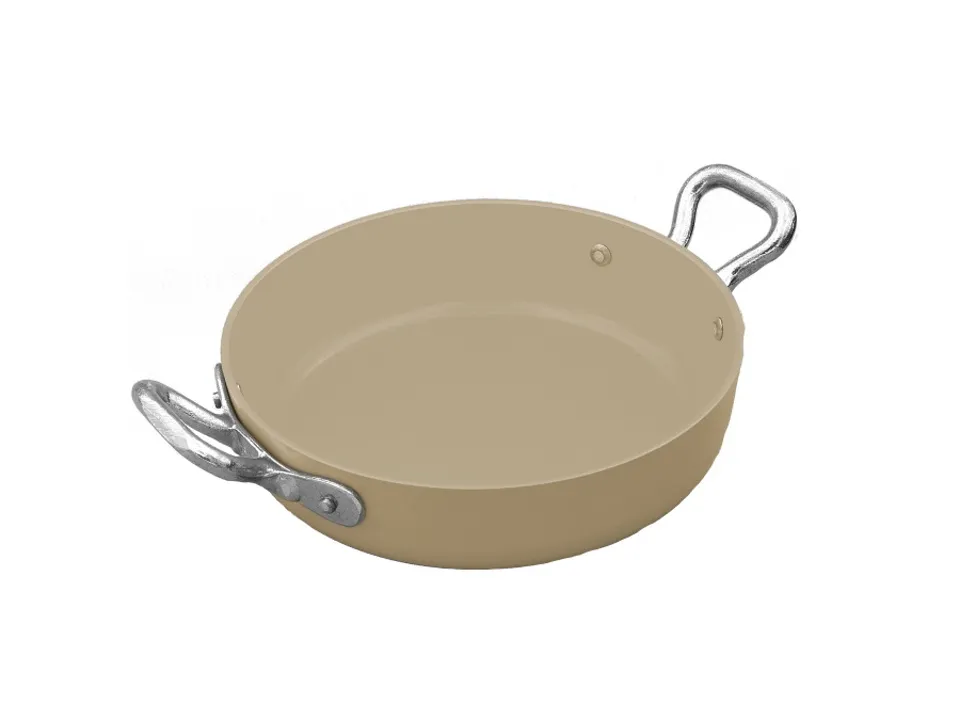 Popolare Tegame 2 manici, antiaderente interno/esterno, alluminio 3 mm, ø 14 cm - beige