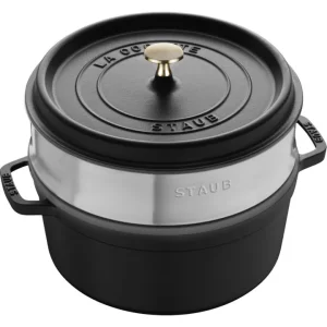 Cocotte con cestello a vapore nero, ø 26 cm Prezzo Basso