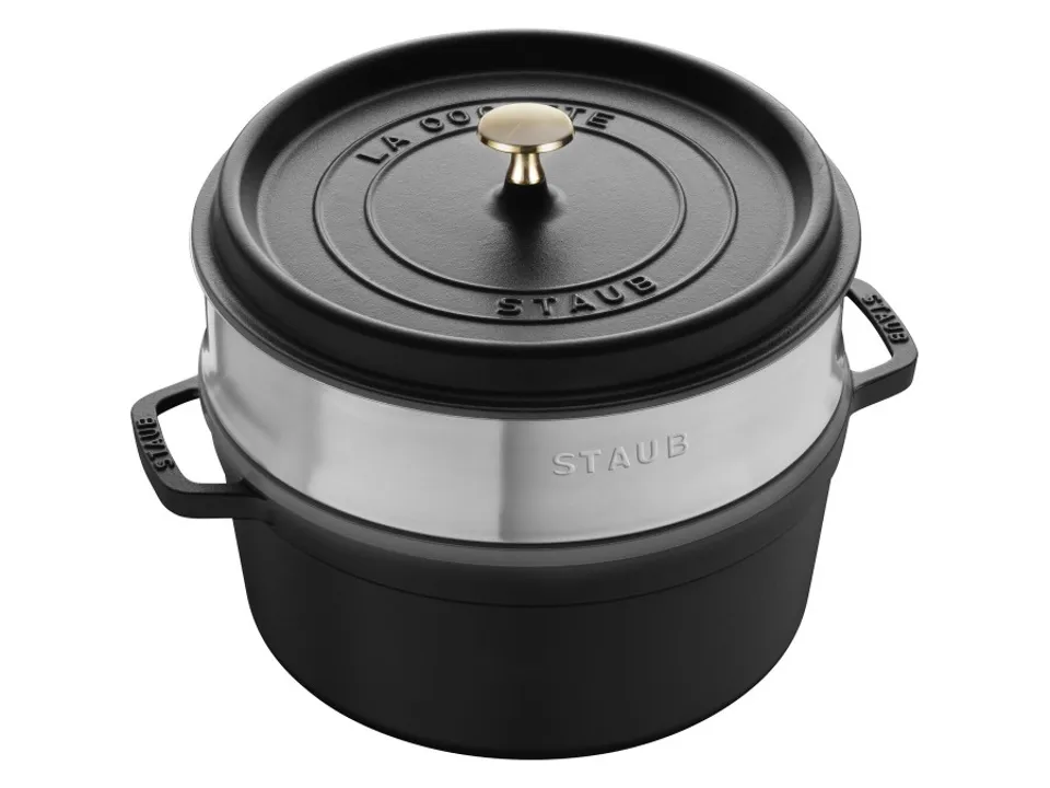 Cocotte con cestello a vapore nero, ø 26 cm Prezzo Basso