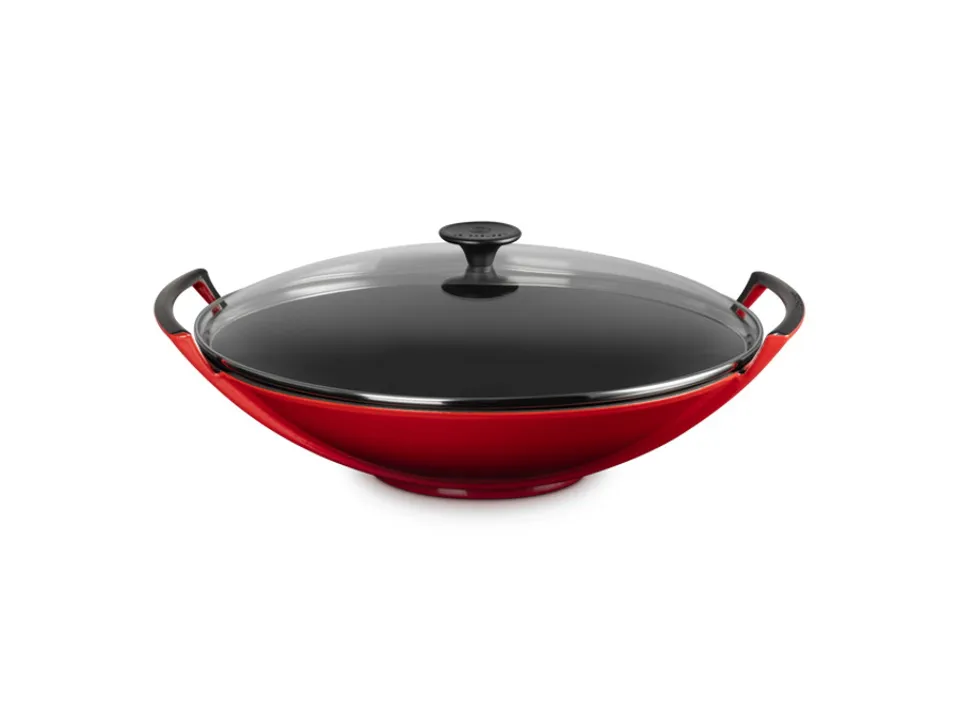 Prezzo Di Fabbrica Wok con coperchio in vetro in ghisa vetrificata 36 cm - ciliegia