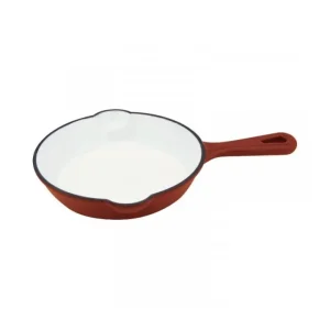 Mini padella in ghisa smaltata rossa con 2 becchi e 1 manico dal ø 16 cm. Occasione
