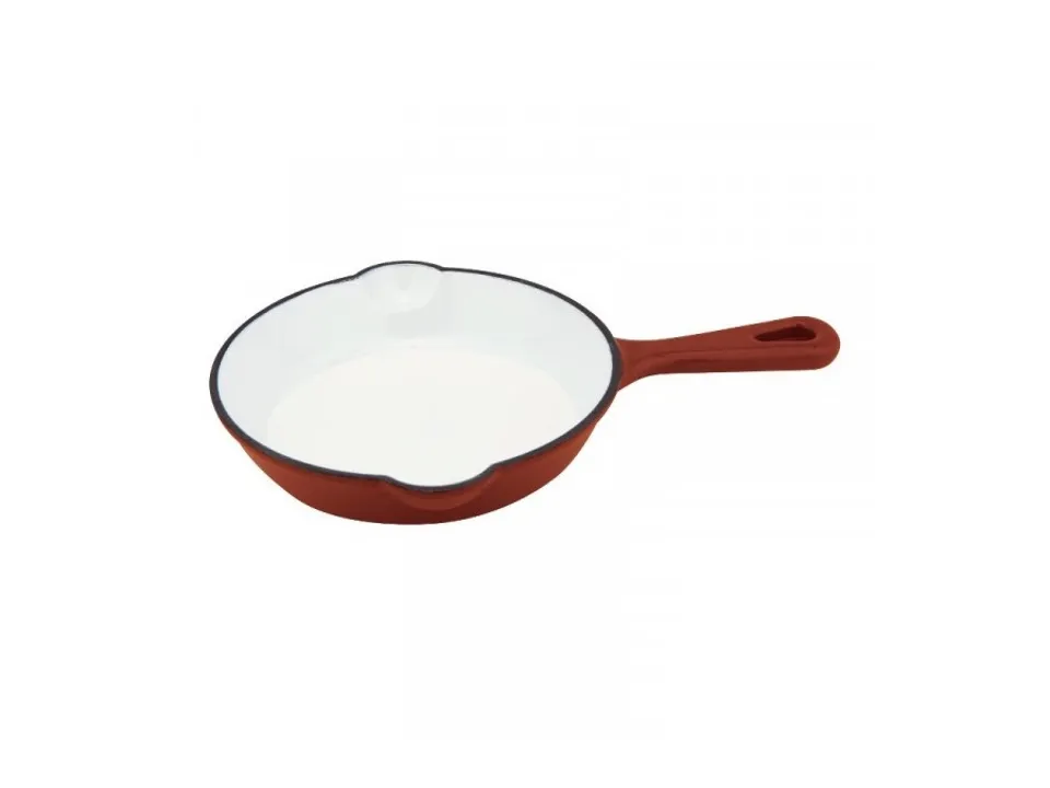 Mini padella in ghisa smaltata rossa con 2 becchi e 1 manico dal ø 16 cm. Occasione
