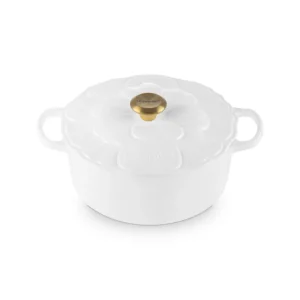 Cocotte rotonda con coperchio a fiore in ghisa vetrificata 26 cm - bianco Esclusivo