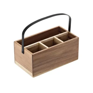 Nuova Collezione Cassettina in legno acacia con manico e 4 scomparti, 26x15x11,7h cm