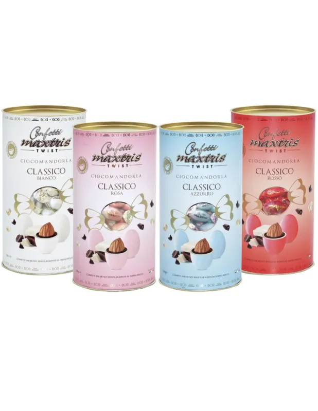Quantità Limitata Maxtris - Confetti Cilindro Twist Ciocomandorla 100 gr Celeste