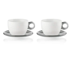 Prezzo Scontato Guzzini - Set 2 Tazze colazione con piattino gocce grigio cielo 480 ml