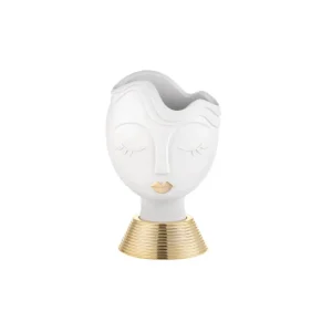 A Buon Prezzo Bongelli Preziosi - Vasetto testa donna bianco e oro 27 cm