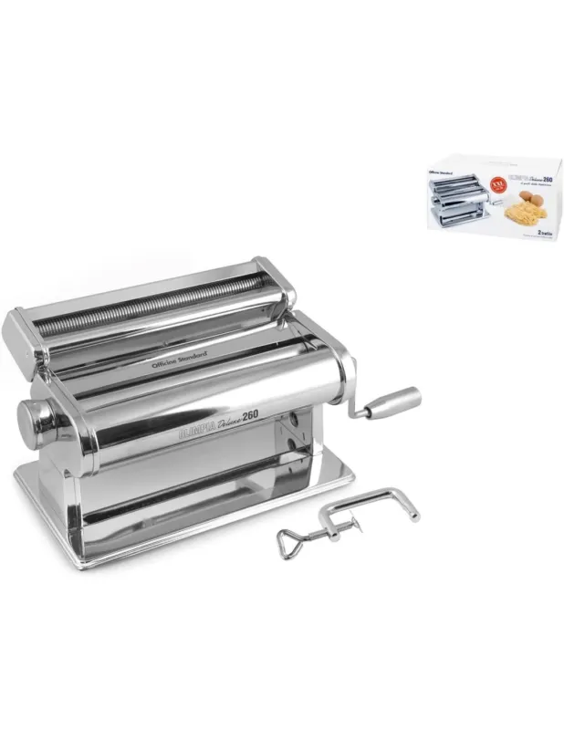 Ultimissimo Modello Officine Standard - Macchina pasta sfoglia manuale Olimpia Deluxe in acciaio inox da 260 mm