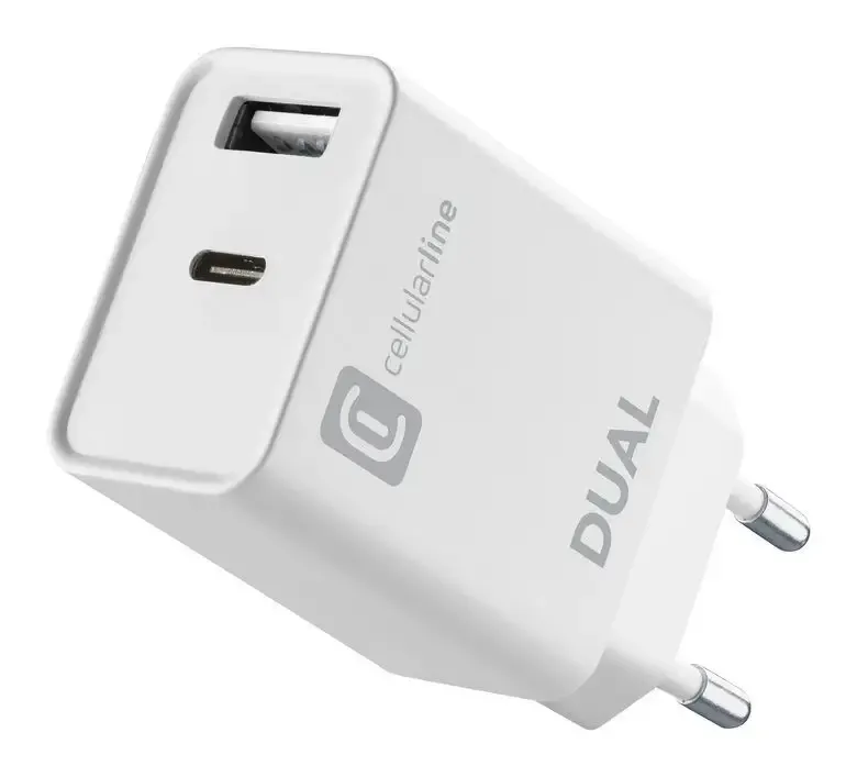 Cellularline Dual Charger - iPhone 8 or later Caricabatterie da rete con 2 porte USB e USB-C per la carica simultanea di due dispositivi Apple Bianco Ultime Pezzi