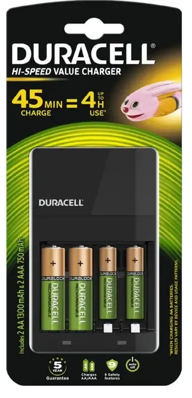 Duracell Caricabat Value CEF14 (45min) + 2xAA, 2xAAA Direttamente Dal Produttore