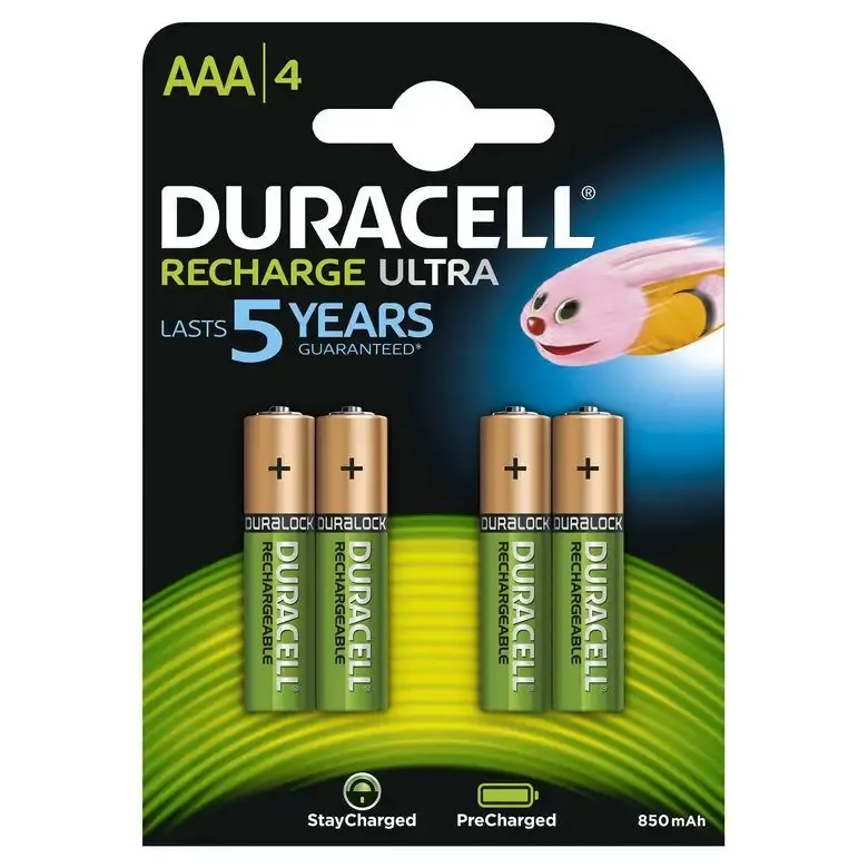 Più Venduto Duracell StayCharged AAA (4pcs) Batteria ricaricabile Mini Stilo AAA Nichel-Metallo Idruro (NiMH)