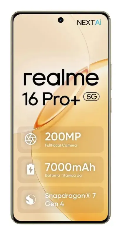realme 16 Pro+ 17,3 cm (6.8") 5G USB tipo-C 12 GB 512 GB 7000 mAh Oro Subito Disponibile