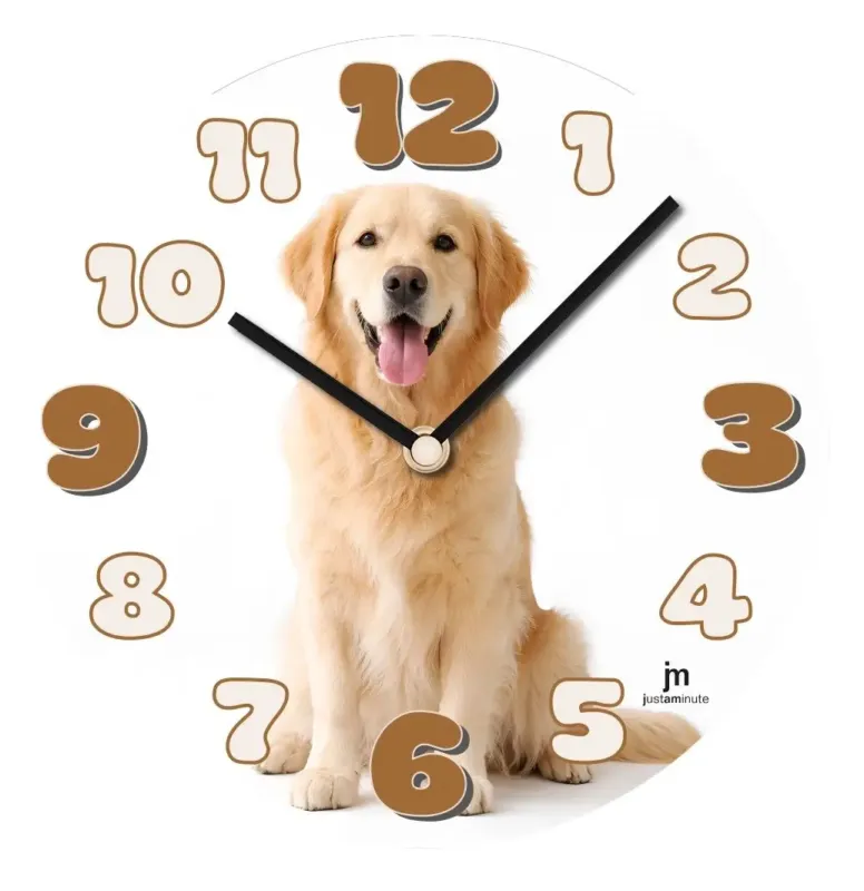Lowell 15002 DOG Orologio da Parete in Vetro con Golden Retriever 33,5 cm Novità