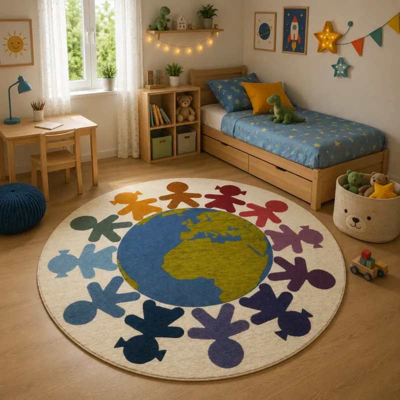 Spedito Oggi Tappeto CHILD WORLD Retrogommato Antiscivolo by Karì – Tappeto Cameretta Lavabile in Ciniglia