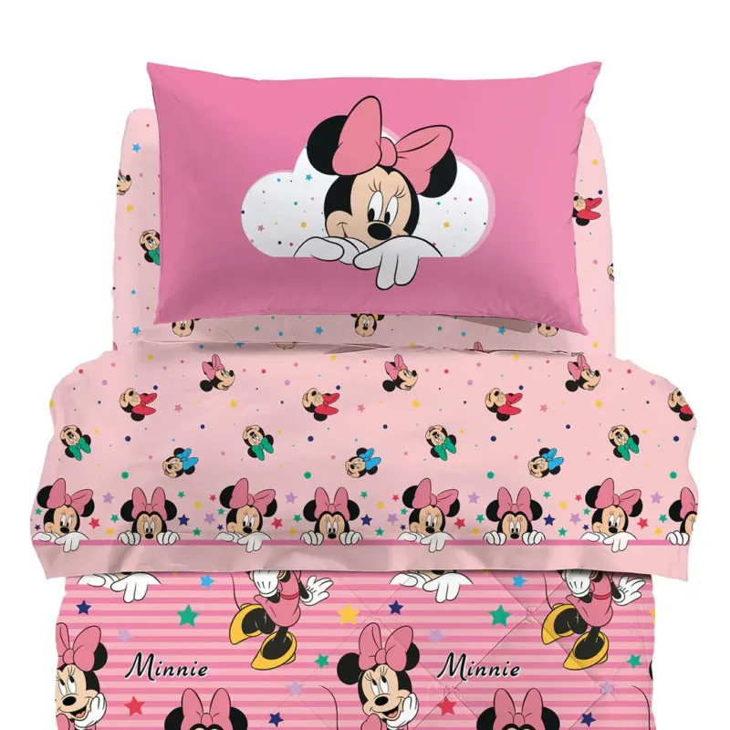 Completo lenzuola MINNIE RAINBOW Caleffi - 100% cotone Prezzo Scontato