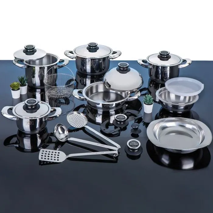 Batteria di Pentole da 22 Pezzi Sì Chef Linea Prestige in Acciaio Inox 18/10 Maestri Cotonieri Restaurant Prezzo Scontato