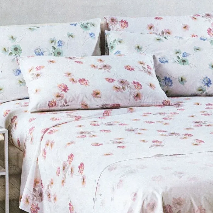 Completo Lenzuola Flores Caleffi – Floreale in 100% Cotone, singolo Prezzo Scontato