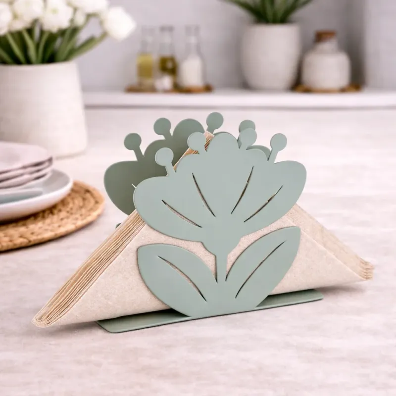 Di Tendenza Portatovaglioli Rettangolare Ibiscus in Metallo Verde Chiaro 14x4x11 cm - Montemaggi