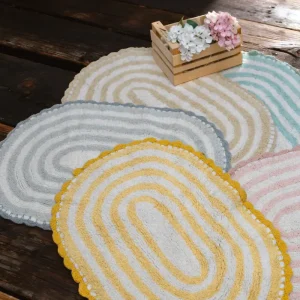 Tappeto Bagno All Around Ovale Righe con Merletto Atelier 17 in Cotone 50x80 cm – 5 Colori Occasione Imperdibile