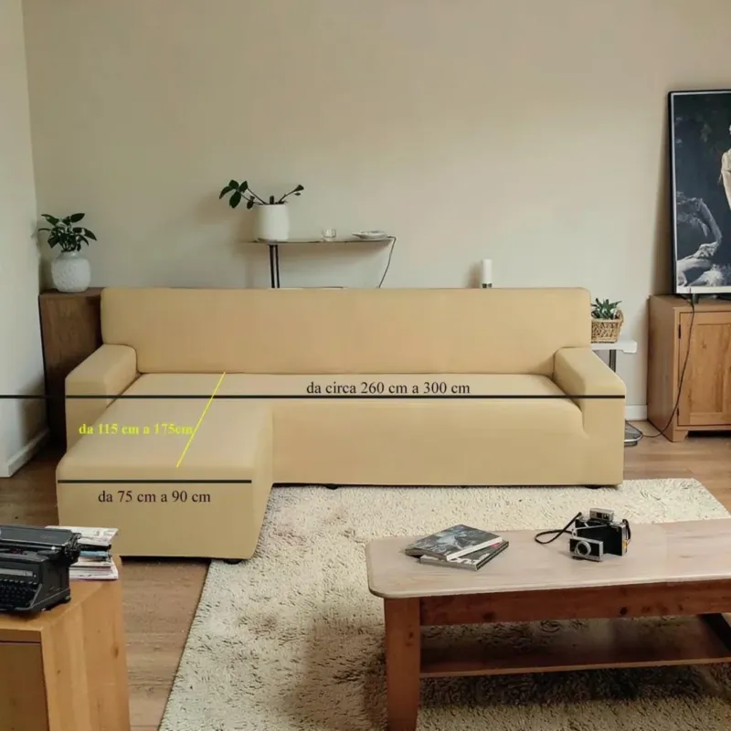 Prezzo Basso Copridivano Bielastico Antimacchia Tinta Unita Genius 3/4 Posti da 260 a 300 cm con Chaise Longue dx/sx da 115 a 175 cm - Biancaluna