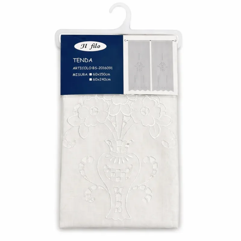 Tendina Gardenia con tasca per bastone in tessuto effetto lino con ricamo a giorno 60x150 cm / 60x240 cm - Il Filo Direttamente Dal Produttore