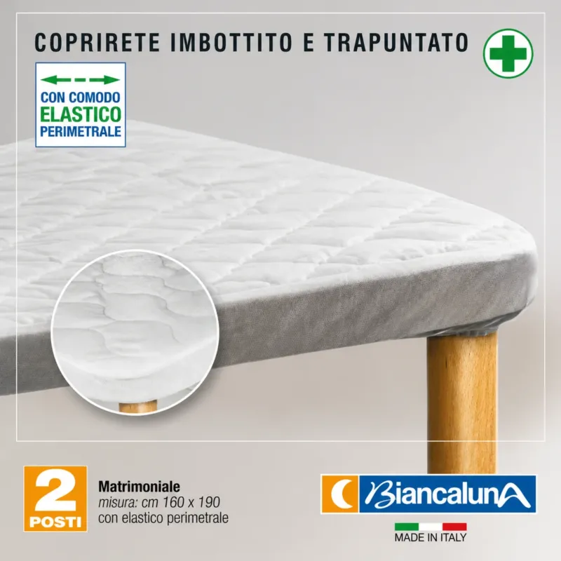 Coprirete imbottito trapuntato Biancaluna Alton matrimoniale 160x190 con elastico Saldi