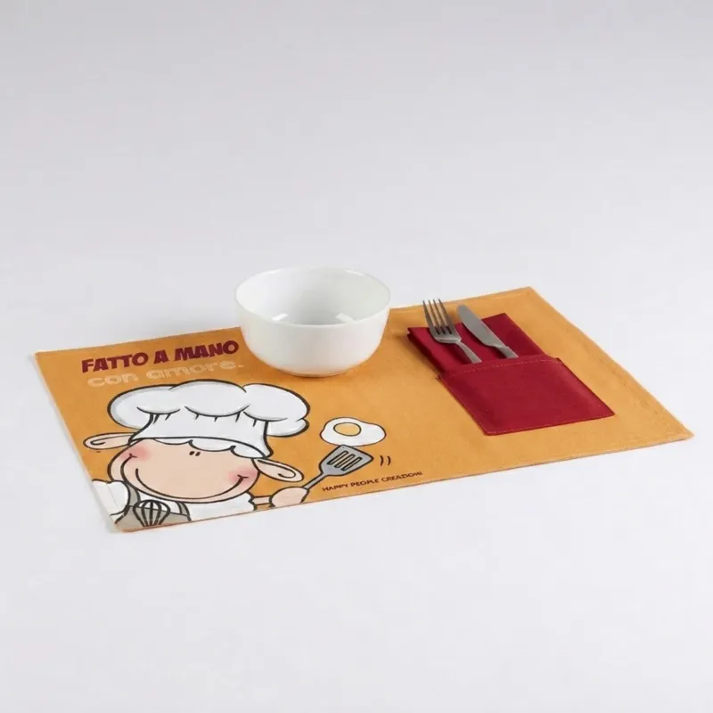 Prezzo Ridotto Set Colazione 2 Tovagliette 35x50cm con Tovagliolo 40x40cm "Fatto a Mano con Amore" - Happy People