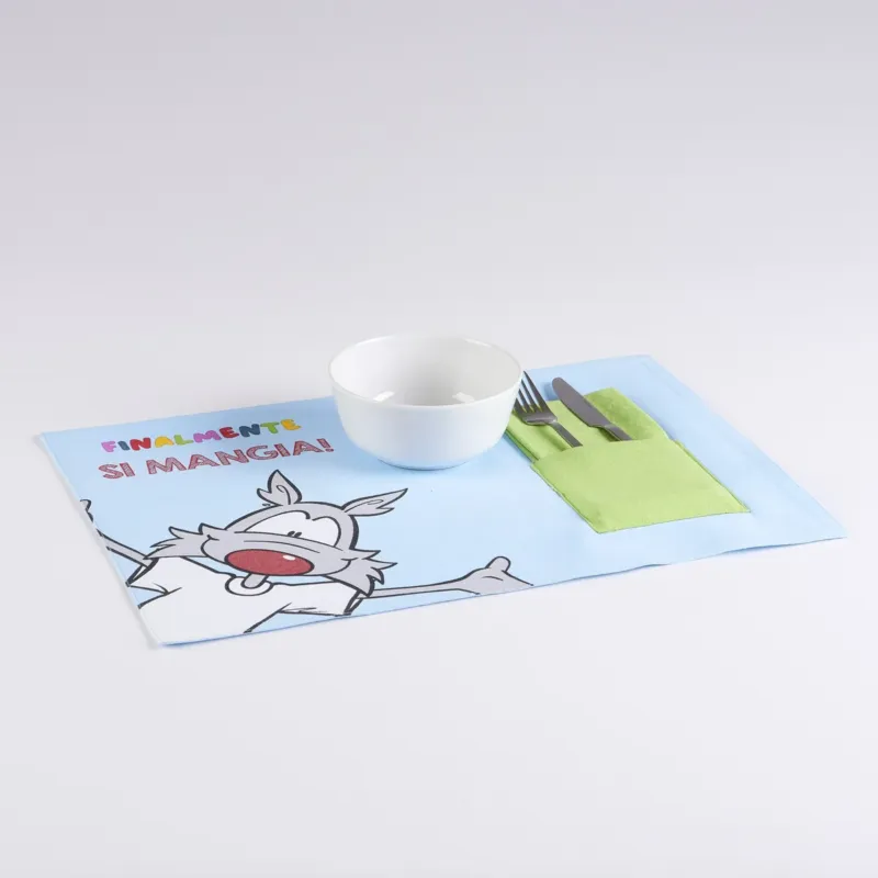 Set Colazione 2 Tovagliette 35x50cm con Tovagliolo 40x40cm "Finalmente si Mangia" - Happy People Occasione