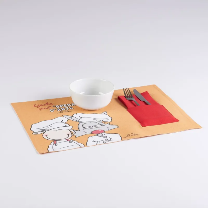 Offerta Lampo Set Colazione 2 Tovagliette 35x50cm con Tovagliolo 40x40cm "Gusta quest‘opera d‘arte" - Happy People
