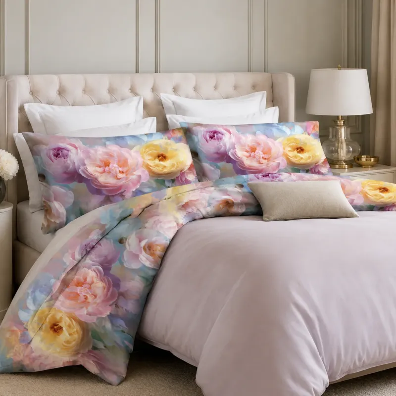 Completo Lenzuola Matrimoniale con Balza Stampata Fiori Soft 100% Cotone - Botticelli Home Compra Online